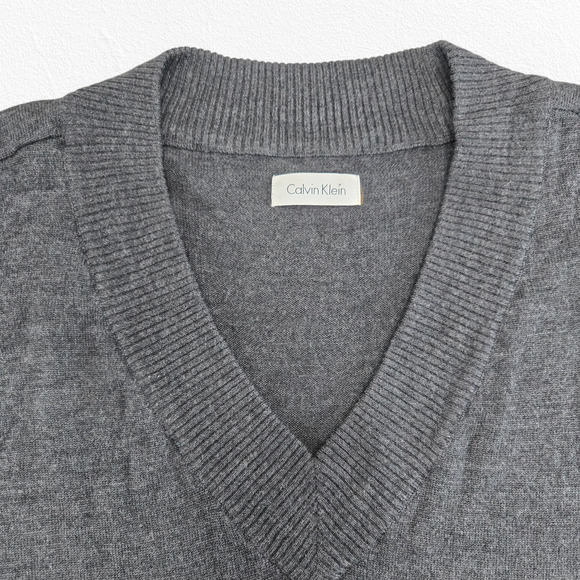 Calvin Klein Gray Merino Wool Blend Sweater Dress Short Sleeve V-Neck Medium - Picture 5 of 11